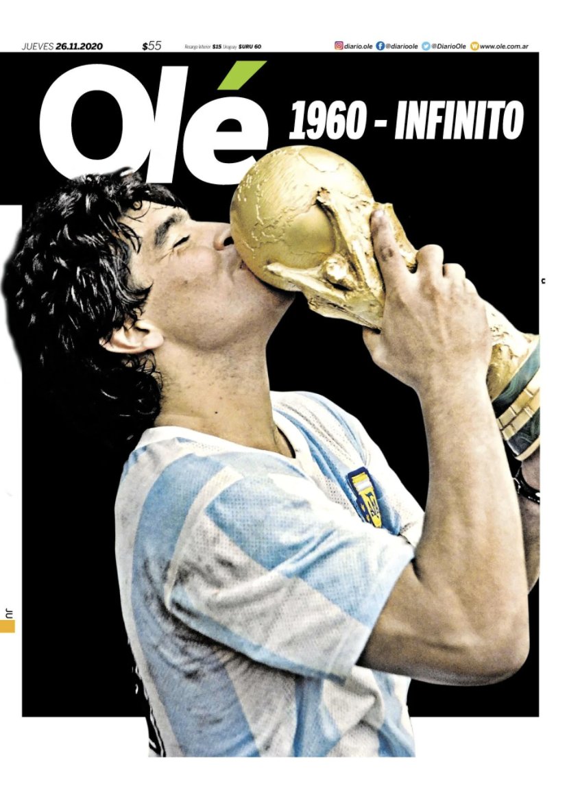 brfootball's tweet photo. "God has died”

“1960-Infinity”

“I saw Maradona”

Front pages around the world remember Diego. https://t.co/NAVHddpadY