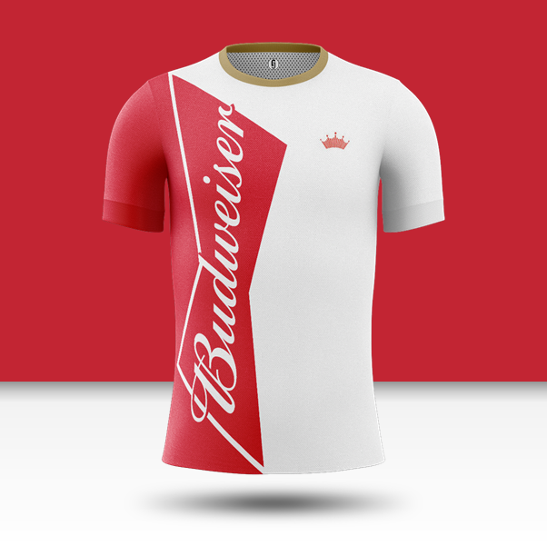 4.  @BudweiserUK /  @BudLightUK - A home & away set from Bud, perfectly contrasting one another with iconic Bud red and Bud blue. Are these the Kings of football kits?