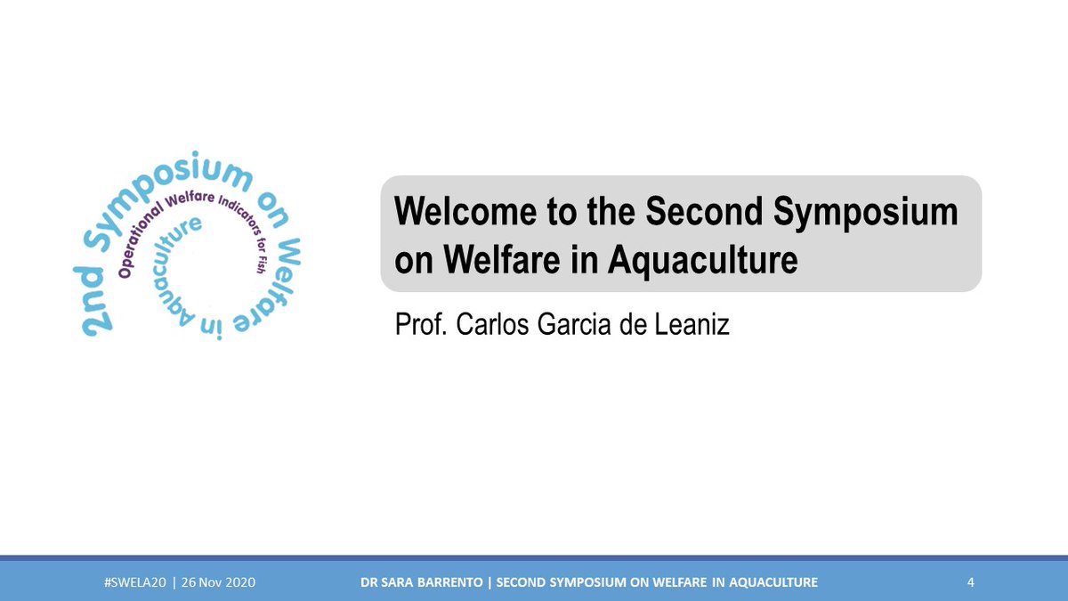 SMARTAQUA2's tweet photo. Prof. Carlos Garcia De Leaniz @SwanseaUni welcomes all to #SWELA20. Don’t swansemiss the opportunity to listen to our international speakers. The keynote will start at 10:00 #welfare #symposium #webinar #freewebinar #webinars #fish #aquaculture @thefishsite @Access2Sea https://t.co/3Q1XA4bara
