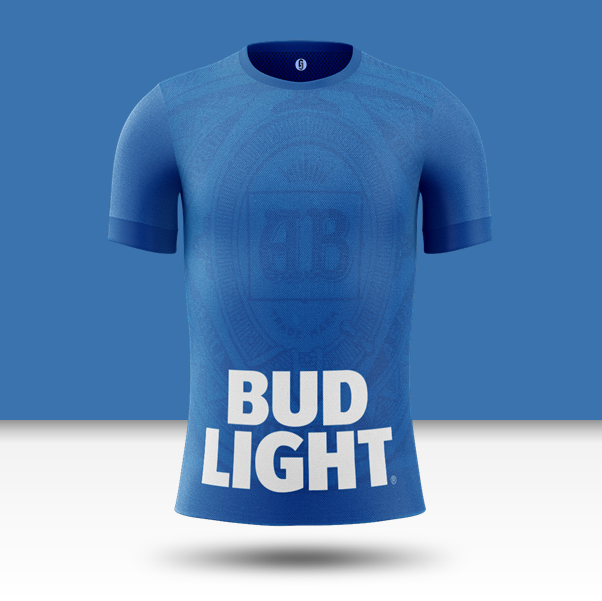 4.  @BudweiserUK /  @BudLightUK - A home & away set from Bud, perfectly contrasting one another with iconic Bud red and Bud blue. Are these the Kings of football kits?