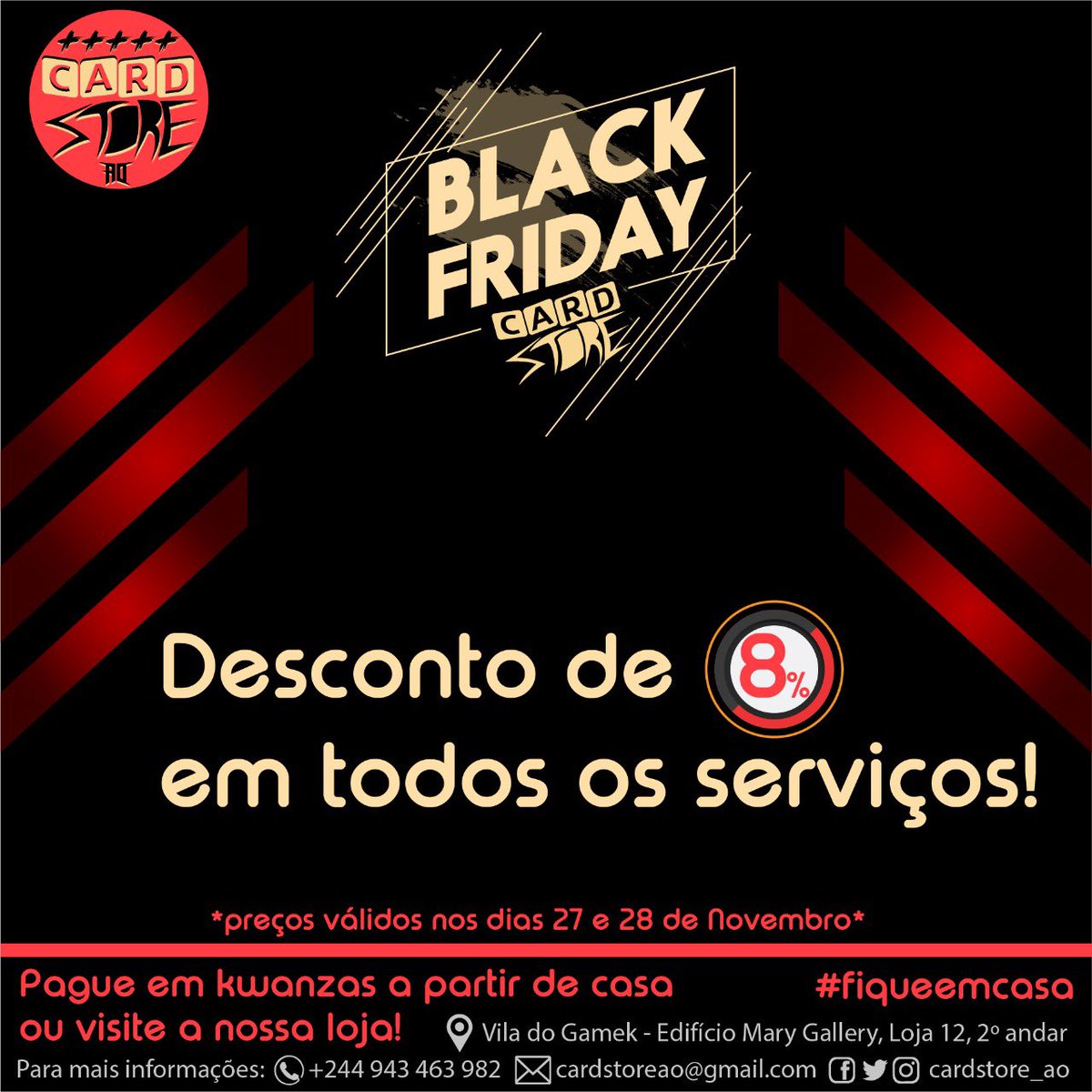 Cardstore_ao's tweet photo. BLACK FRIDAY
Aproveitem a promoção, comprem os nossos PSN Cards e façam as vossas compras digitais por um tempo limitado!
Pague em Kwanzas a partir de casa, ou visite a nossa loja!
#Cardstoreao #cardstore #LojaCardstore #pagamentos #online #angola 🇦🇴 https://t.co/V6vkxF0mzE