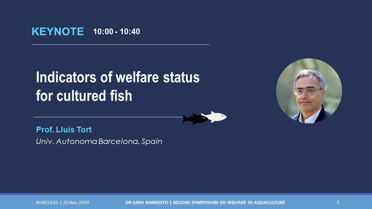 SMARTAQUA2's tweet photo. Prof Lluis Tort is joining #SWELA20 from Barcelona his keynote: Indicators of welfare status for cultured fish #welfare #symposium #webinar @Access2Sea #fish #aquaculture @Aquaculture_hub @aac_europe @AquacultureMag @thefishsite @IoAStirling @RSPCA_official @BioMarGroup @ciwf https://t.co/2JywERuCep