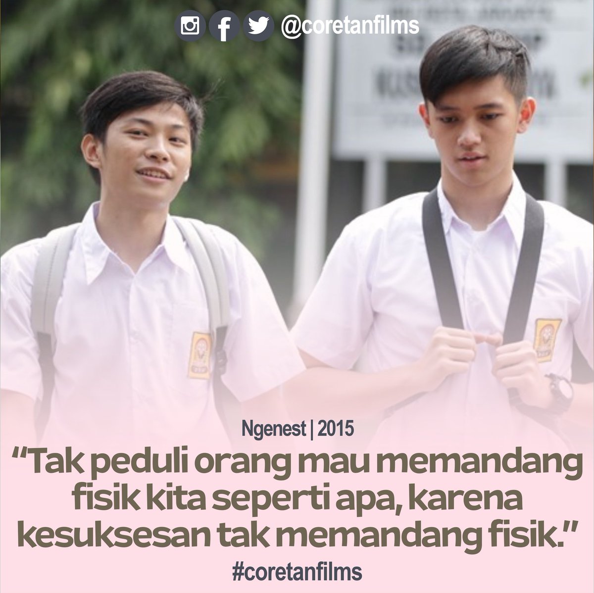 coretanfilms's tweet photo. Harus percaya diri ya.
#coretanfilms #ngenest #starvisionplus #starvision #ernestprakasa #lalakarmela #filmindo #morganoey #kevinanggara #brandonsalim #amelcarla #komedi #filmkomediindonesia #filmkomedi #ngenestmovie #quotes #kamismanis #Kamis https://t.co/LgJ0Xb7FRo