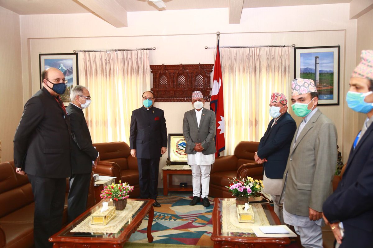 MofaNepal's tweet photo. H.E.Shri Harsh Vardhan Shringla, the Foreign Secretary of India paid courtesy call on Minister for Foreign Affairs Hon. Mr. Pradeep Kumar Gyawali at Singh Durbar today. @PradeepgyawaliK @harshvshringla ⁦@PaudyalBR⁩ https://t.co/7aim3Fb09m