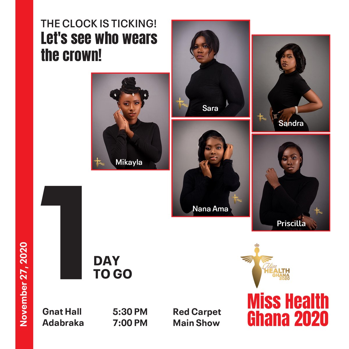 ticketlake's tweet photo. The wait is almost over! May the best contestant wear the crown.
Hurry up and log into https://t.co/uU8cCcu5Iv or download the ticketlake app to buy tickets now.
#Ticketlake #Covenience #BuyTicketsNow #misshealthghana2020 #misshealthgh #misshealth #health #pageant #beautypageant https://t.co/Q4I7huWl8m