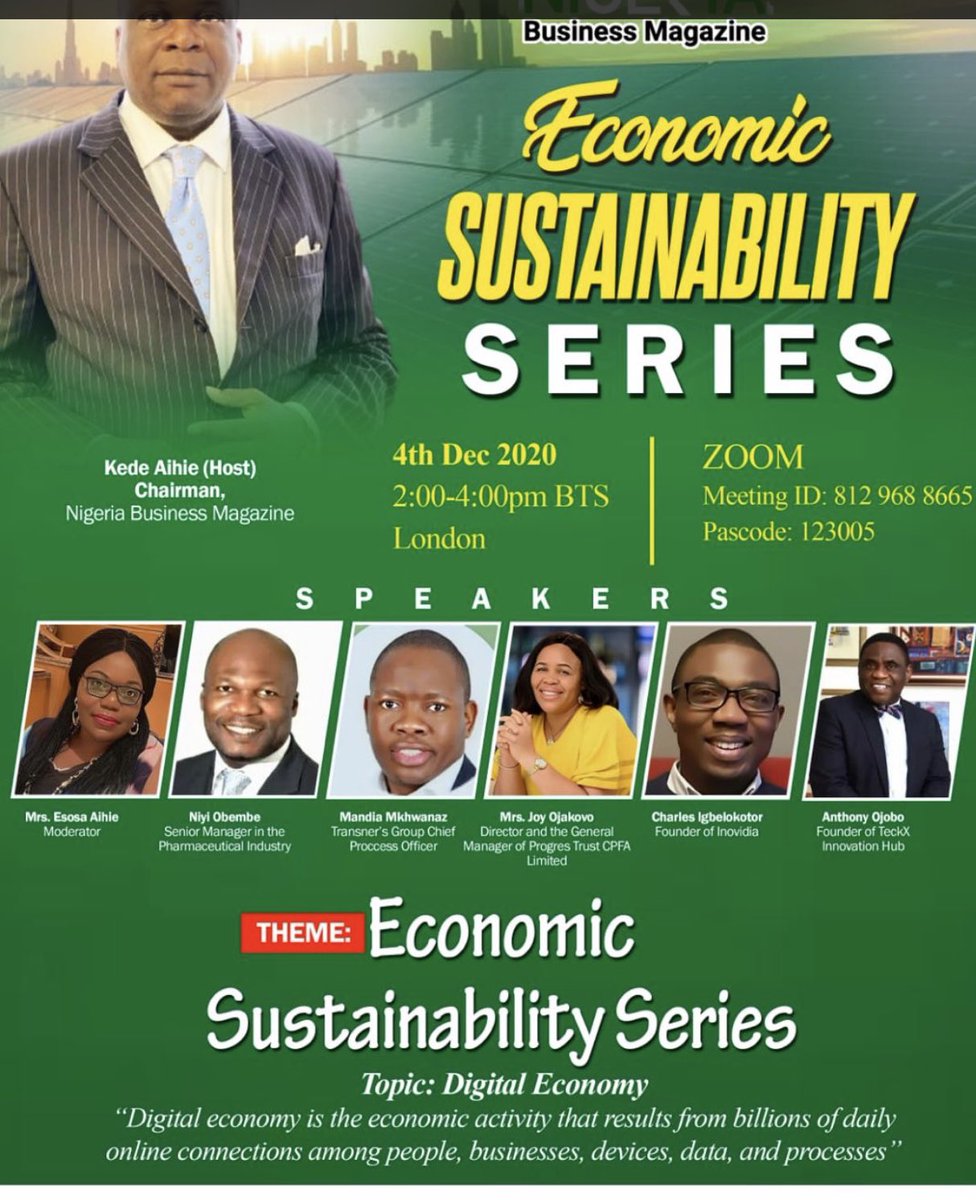 TonyOjobo1's tweet photo. Economic Sustainability SERIES December 4 2020 https://t.co/7EKa2EHKLy