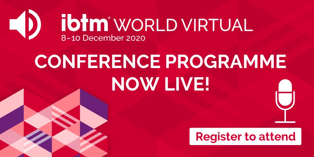 ¡IBTM World Virtual ha publicado su Programa de Conferencias! 

Aprende de expertos del sector, como @CeciliaMTham, @JohnShocklogic, @MikeWittenstein, @ParmenterDale, ¡y más!

Regístrate ya para empezar a escoger tus sesiones: bit.ly/353d8x5 

#MeetMore #IBTMWorld