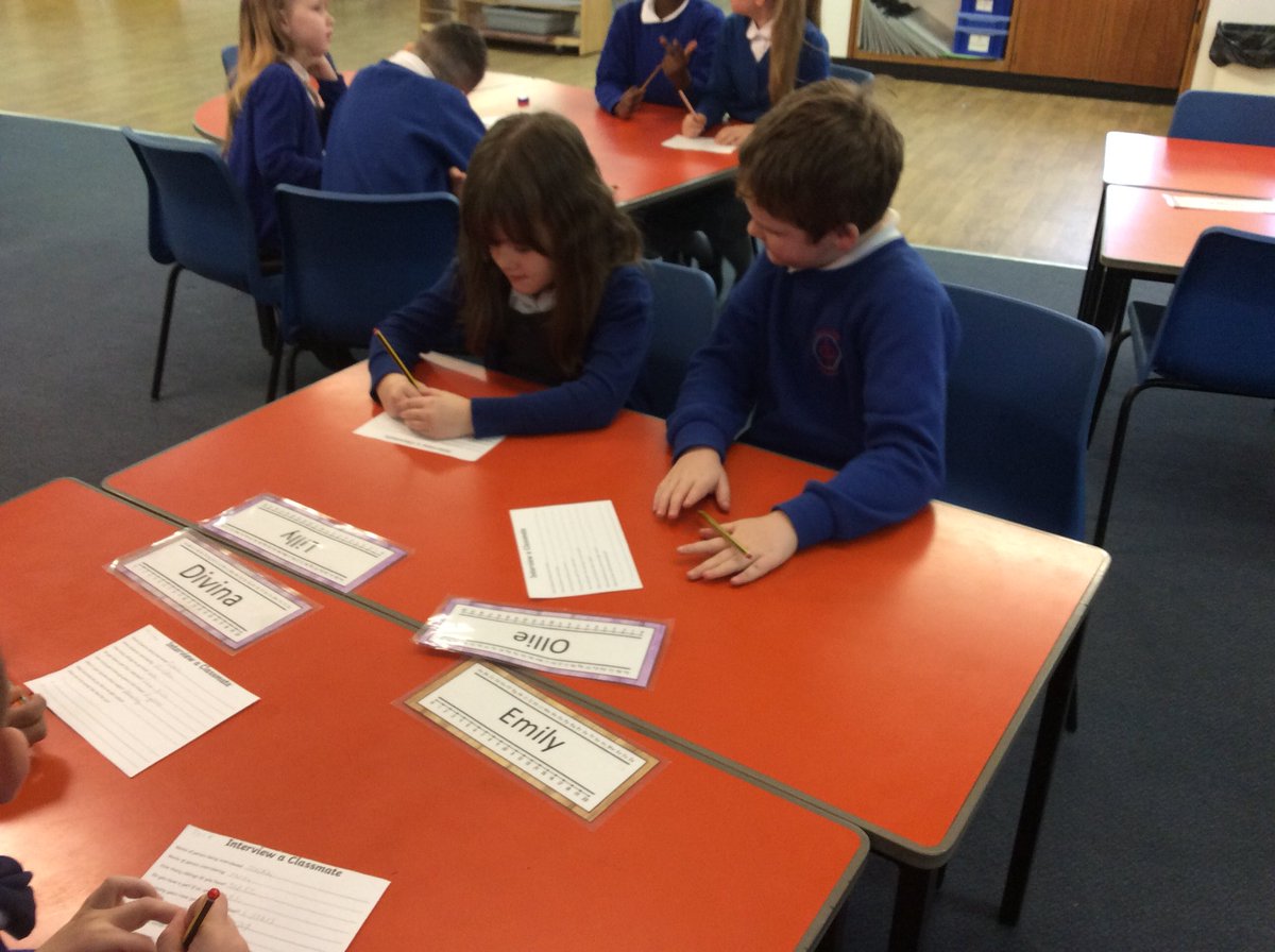 DanestoneP's tweet photo. Learning about interviewing in P3 this morning. The children are working in pairs to try out being an interviewer and intervewee. Best interview question was ‘Are you trustworthy?’. #excellentlearning @DanestoneP @DYW https://t.co/dhv6k6viUG