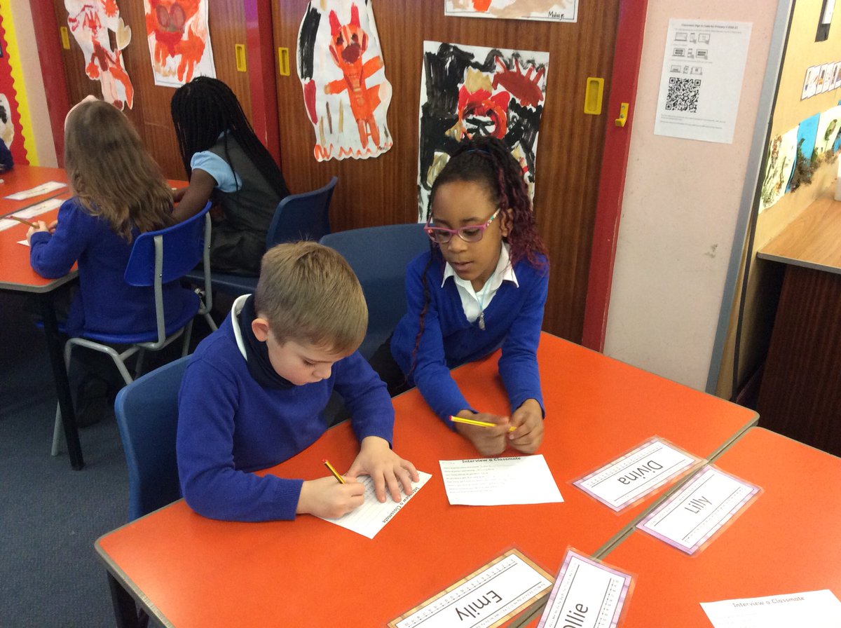 DanestoneP's tweet photo. Learning about interviewing in P3 this morning. The children are working in pairs to try out being an interviewer and intervewee. Best interview question was ‘Are you trustworthy?’. #excellentlearning @DanestoneP @DYW https://t.co/dhv6k6viUG