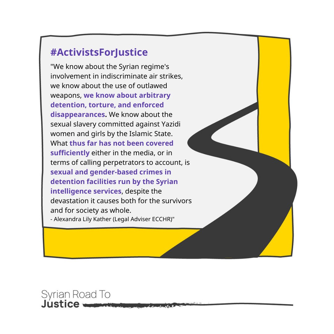 Road2JusticeSY's tweet photo. Our colleague @A_L_Kather from @ECCHRBerlin clearly summarised the lack of documentation on SGBV in the regime's detention facilities. This needs to change to guarantee accountability and justice for Syria.
#OrangeTheWorld #16Days #GenerationEquality #ActivistsForJustice https://t.co/2U6WXweBPp
