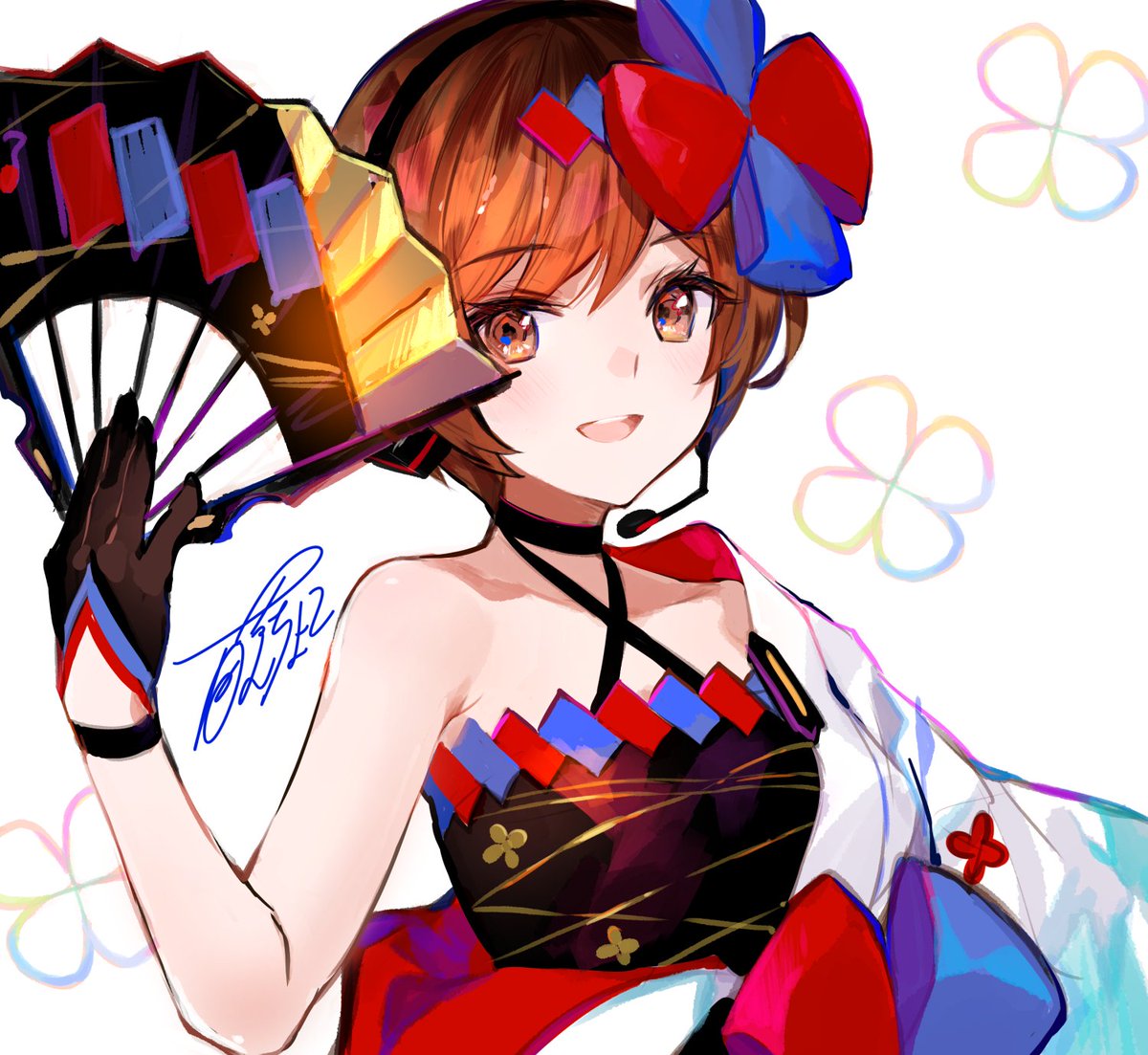 meiko (vocaloid) 1girl solo criss-cross halter holding fan hand fan brown hair smile  illustration images