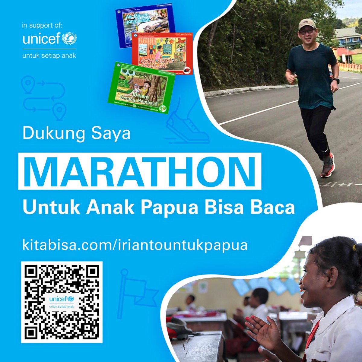 Let’s join the the joy of running and sharing #runforpapuachildren 2020. Donate any amount supporting Papua Children literacy. Thank you for your kind support
#unicefindonesia
#iriantountukpapua
#runforpapuachildren
#marathonforpapuachildren
#papuarunners
#charitymarathon
#papua