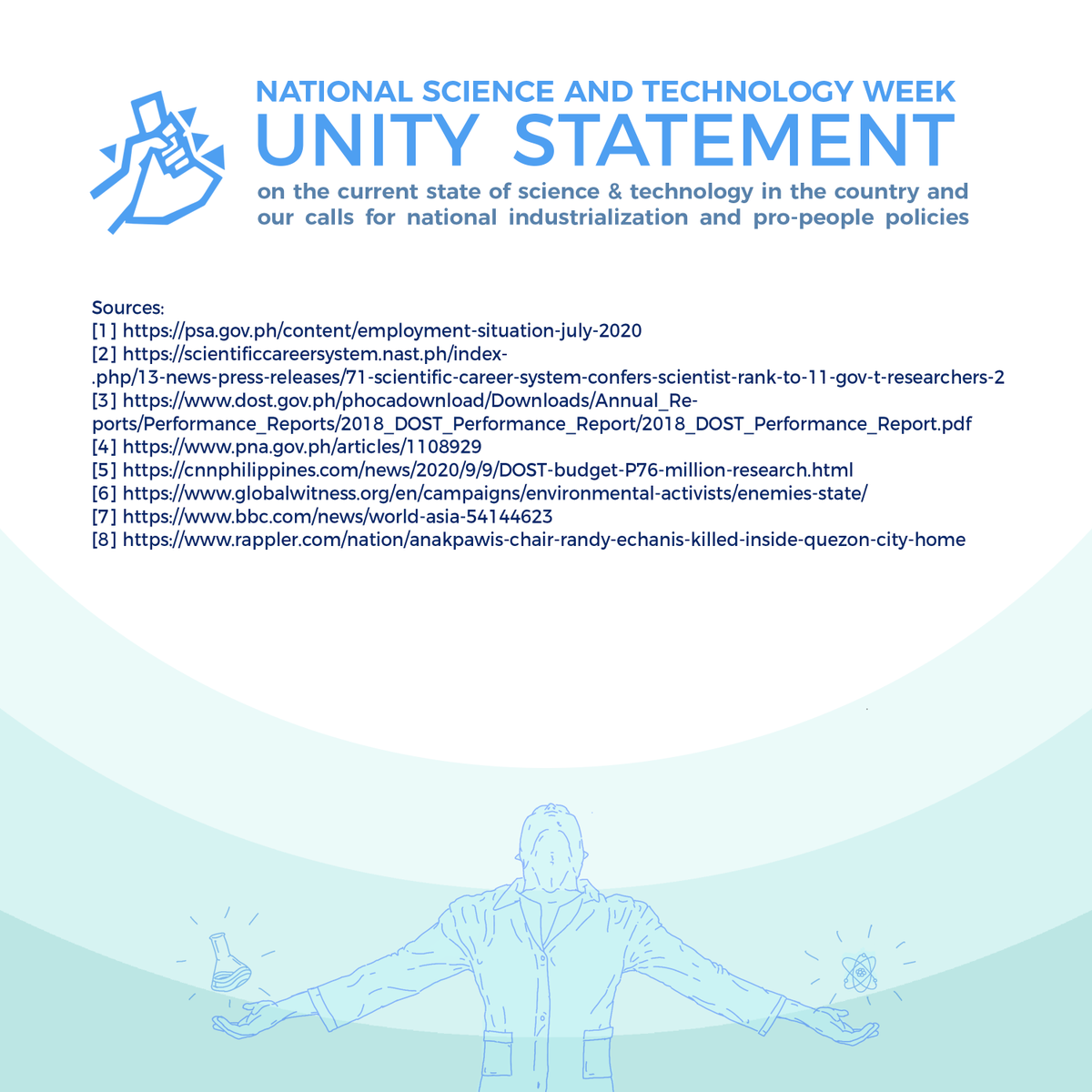 AghamYouth_UPD's tweet photo. National Science and Technology Week Unity Statement of Agham Youth UPD and UPD College of Science Organizations on the current state of S&amp;T in the country and our calls for National Industrialization and pro-people policies. 

#FundRnD
#SupportLocalScientists
#SupportSTEMWorkers https://t.co/1ZV6NHEZxG