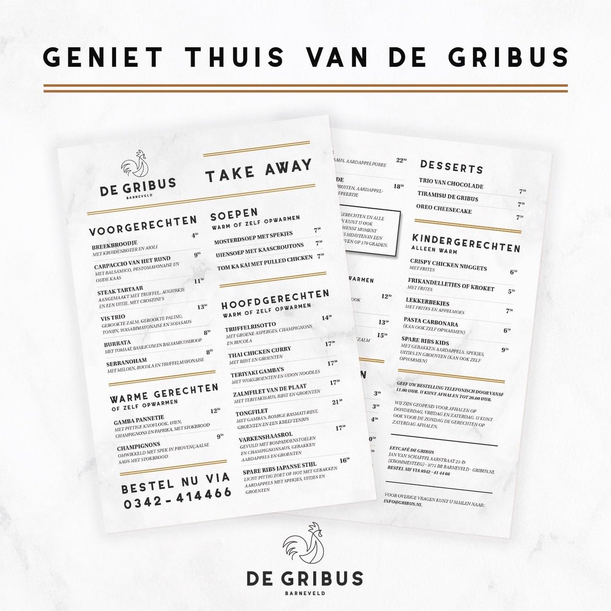 Lekker nieuws 🍴 Geniet vanaf deze week ook thuis van onze Gribus gerechten! Zelf even opwarmen in de oven (of eventueel warm afhalen) en genieten maar 😁

Bekijk hier alvast ons take away gribus.nl/wp-content/upl…