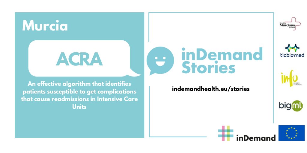 inDemandHealth's tweet photo. #inDemandStories | One of the digital solutions co-created with #healthcare professionals in Murcia is #Acra, an algorithm that helps predicting readmissions in #ICU. Read the full story here: https://t.co/7pQZNx6vEL

#BigData #PredictiveCare #IntensiveCare https://t.co/JD6IYWeMB5