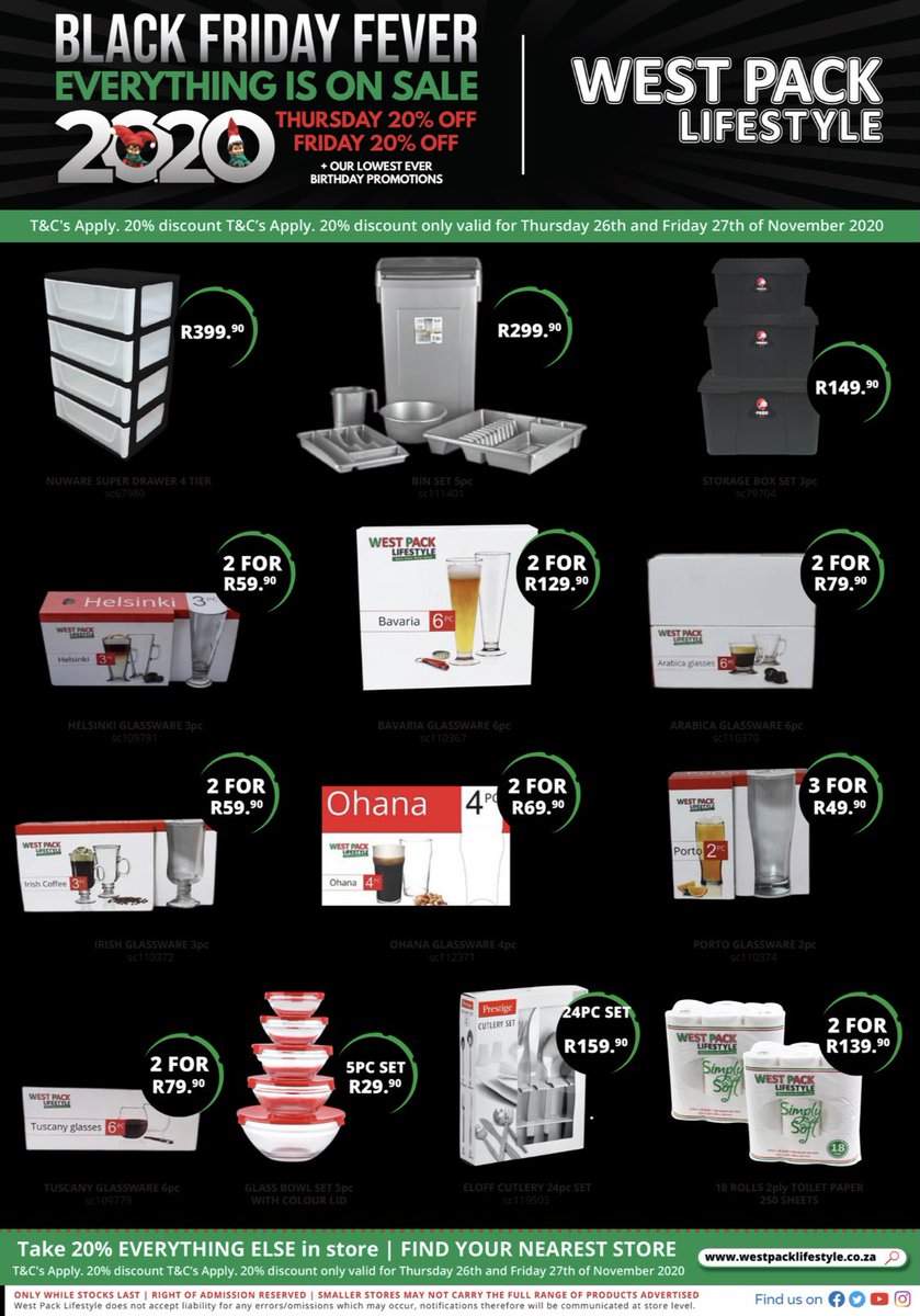 Karabo_Mokgoko's tweet image. Get 20% off EVERYTHING IN-STORE that’s not already on promotion for today &amp;amp; #BlackFriday at @westpackstores 

🖤🖤Win 1 of 20 West Pack Trolley Dashes
1. Follow @westpackstores on Twitter
2. RT this tweet 
3. Tell us what you'd fill your trolley with using #WestpackLifestyle 🖤🖤