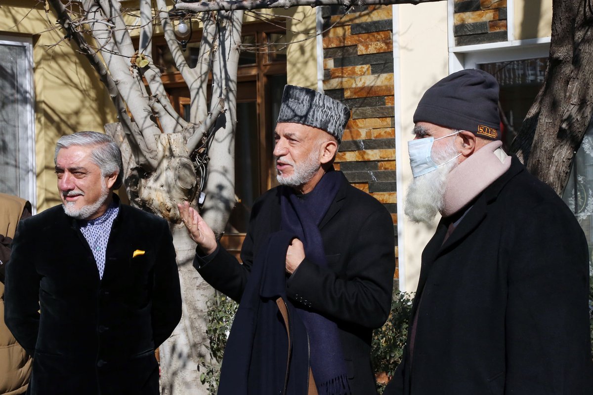 Reporterlyaf's tweet photo. Chairman of High Council for National Reconciliation, @DrabdullahCE says he met with former president @KarzaiH and former #Jihadi leader Abdul Rab Rasul #Sayyaf and discussed the peace process, Doha talks, and latest developments in the country. https://t.co/DXqT06TnGr