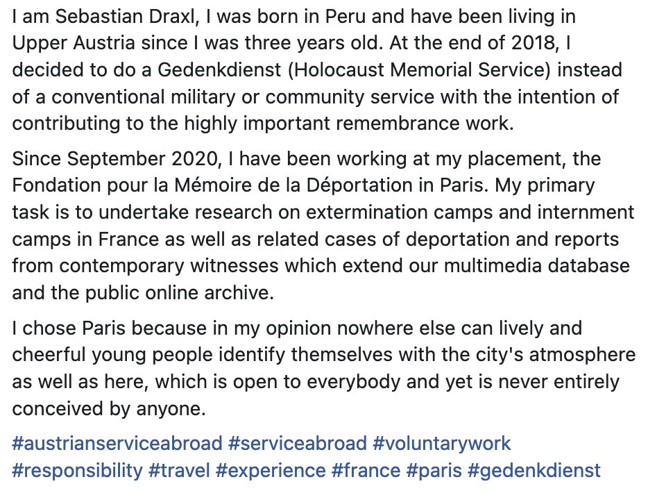 ServiceAbroad's tweet photo. I am Sebastian Draxl, I was born in Peru and have been living in Upper Austria since I was three years old.
#austrianserviceabroad #serviceabroad #voluntarywork #responsibility #travel #experience #france #paris #gedenkdienst https://t.co/w1WyO4R8IF