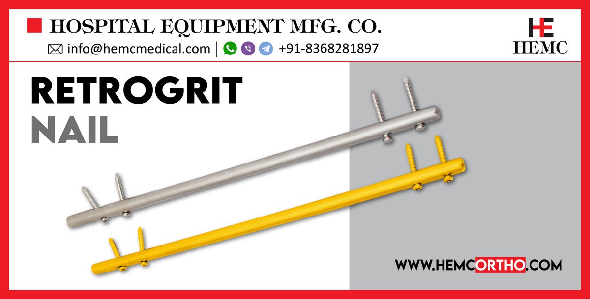 HemcOrtho's tweet image. #HEMCMedical is India’s largest manufacturer and exporter of high quality #RetrogritNail to all over the World. 
hemcortho.com

#NailingSystem
#InterlockingNails
#InterlockingNailsIndia
#LockingPlates
#LockingScrews
#LockingPlatesIndia
#OrthopedicImplants
#HEMCOrtho