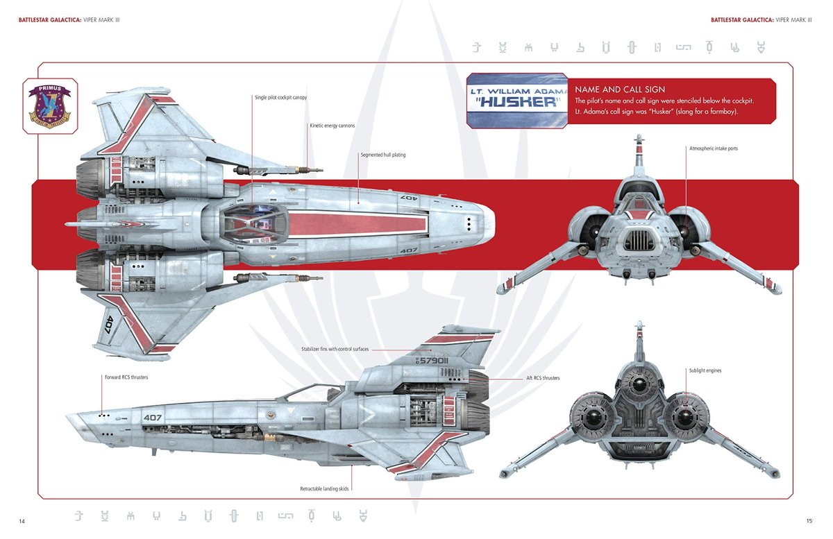 I'm waiting for a book about the making of BSG designs (Battlestar Galactica: Designing Spaceships, april 2021), but The Ships of Battlestar Galactica from  @HeroCollector_ is really cool to read. 