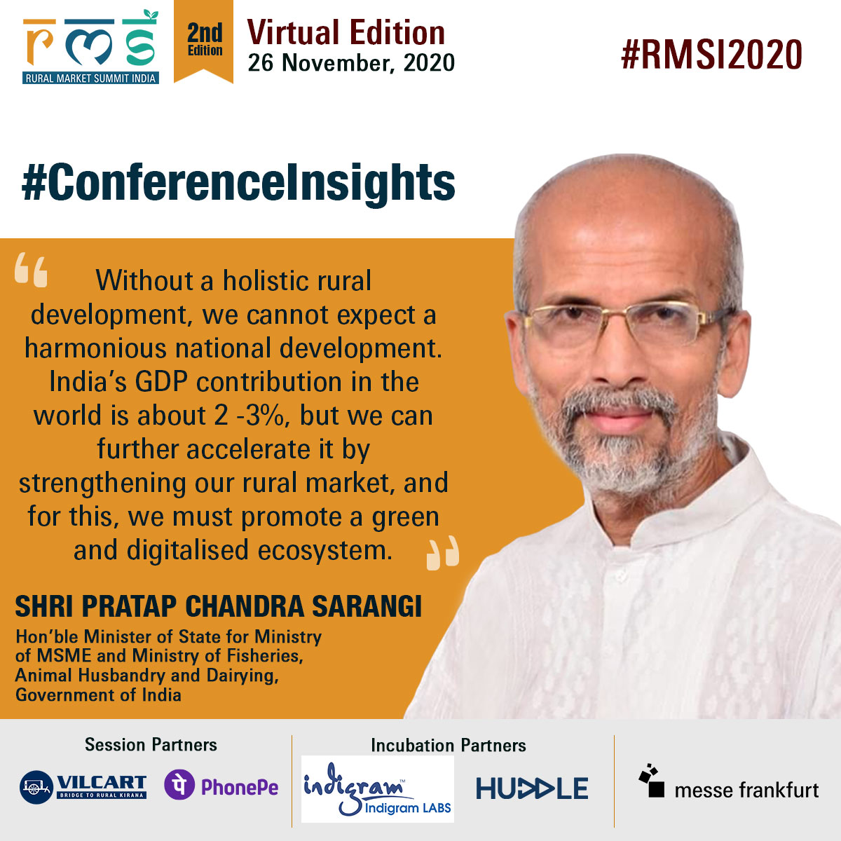 rmsummit's tweet photo. As a chief guest of @rmsummit ,Shri @pcsarangi, Hon’ble Minister of State for @minmsme and Ministry of Fisheries, Animal Husbandry and Dairying, Government of India shared new #roadmaps for Rural India 2.0 and discussed #policies that can accelerate India’s #ruraleconomy

#MSME https://t.co/iwv120GQjd