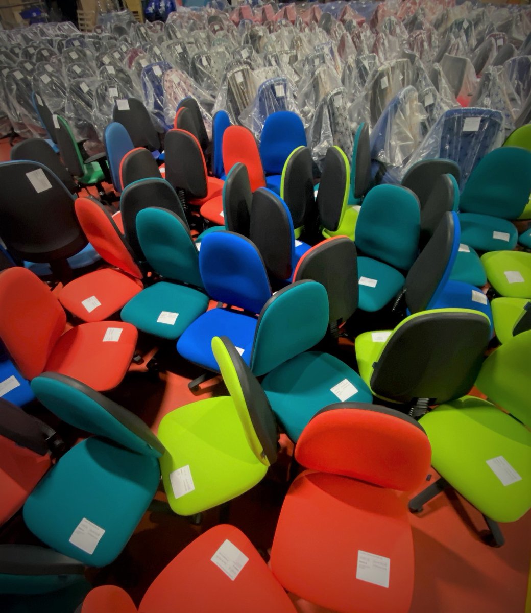 summit_1977's tweet photo. If @mmschocolate made chairs they would probably look like this. Today we're assembling #operatorchairs quicker than we can bag them. This cheery pick and mix selection are in @camira Extreme fabric. #wfh #interiordesign https://t.co/1ZCXUu6Is3 https://t.co/f6KS8eZv1I