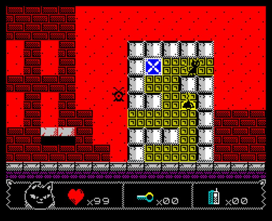 JulzMunczy's tweet photo. Lunchtime #gaming on the #zxspectrum part 2, #Atomicat ( reviewed by @jenkin7NICK yesterday https://t.co/fLTrytcbWE ) , reminds me of my current life, four times a day neighbour's #cat visits me , we meow to each other through the window. We discuss important things #imnotmad https://t.co/iuErqObQw3