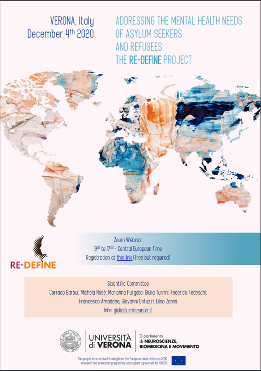 The RE-DEFINE project will host an international meeting: “Addressing the #MentalHealth Needs of Asylum Seekers." The event will be held online on December 4, 2020, 9.30 AM – 5.00 PM CET.
To register: l.facebook.com/l.php?u=http%3…