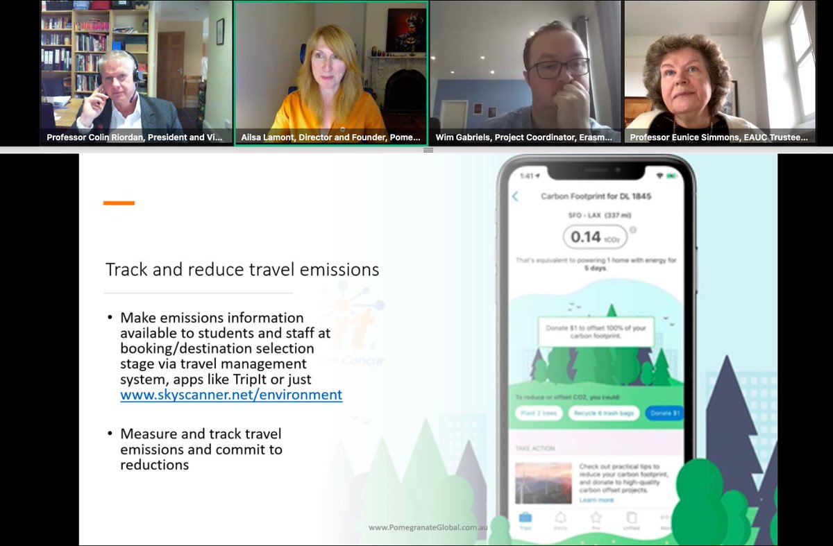 UUKIntl's tweet photo. Sharing good practice examples from universities around the world, @AilsaLamont Director and Co-Founder @pomegranglobal gives recommendations for measuring, tracking and raising awareness of emissions during student and staff travel. 🌍♻️ #GoIntl https://t.co/uOPbb6ahTO