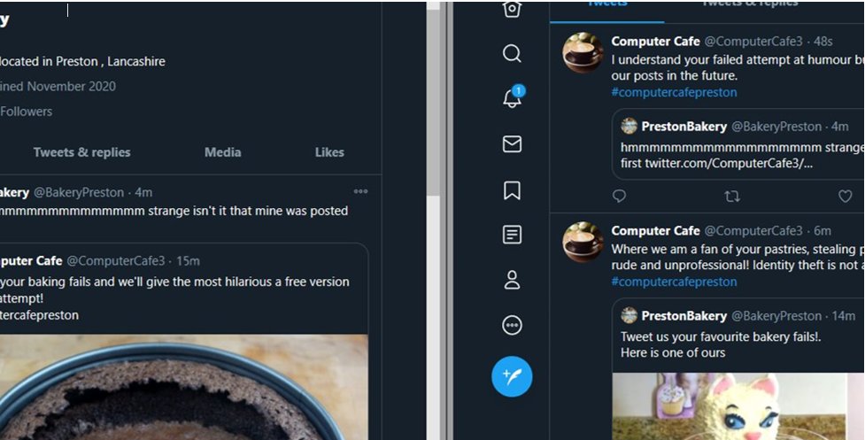 ComputerCafe3's tweet photo. Apologies for the late reply, we sent you image off for forensic analysis and he found that you edited the image. Attached below is the original, clearly showing we posted first. @BakeryPreston 
#computercafepreston https://t.co/s1Zg7EJk3u