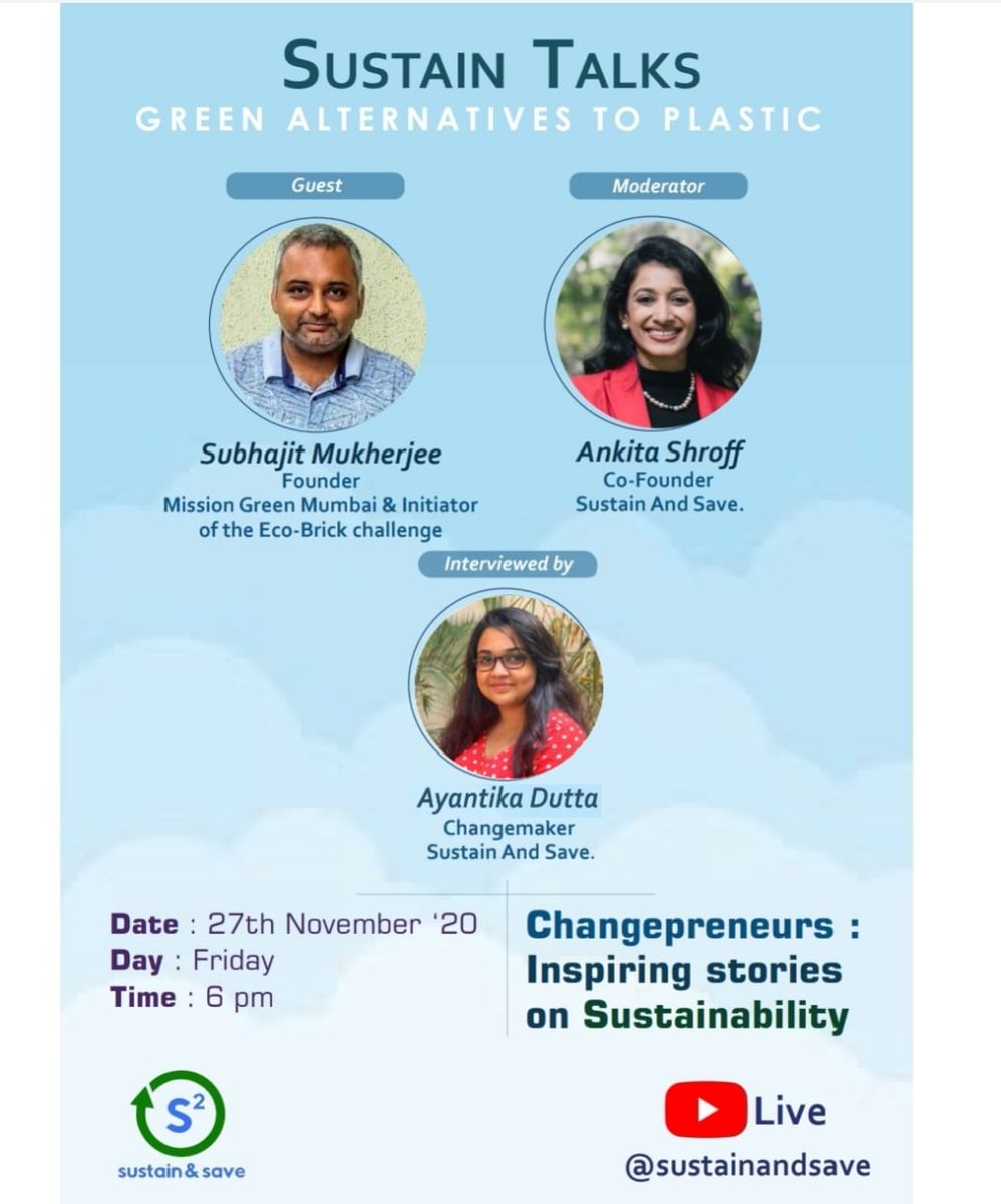 sustain_andsave's tweet photo. Shubhajit Mukherjee is a Founder of Mission Green Mumbai. He inspires citizens to grow plants and produce their own Oxygen. To know about his journey and about Mission Green Mumbai, join us on 27th November 2020 at 6:00 pm (50 mins) 
Youtube Link : https://t.co/oLbJuiVExd https://t.co/bA2evIkH1X