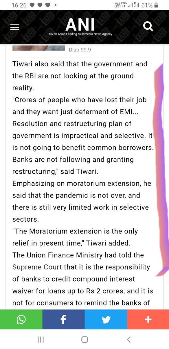 VISHALT12039545's tweet image. Moratorium extension PIL will be heard Tomorrow. My stand is same, No Restructuring or any other scheme is going to give prompt relief.
And now situation is worse as due to Second wave of COVID19.
ONLY MORATORIUM EXTENSION IS LIFE SAVING RELIEF.