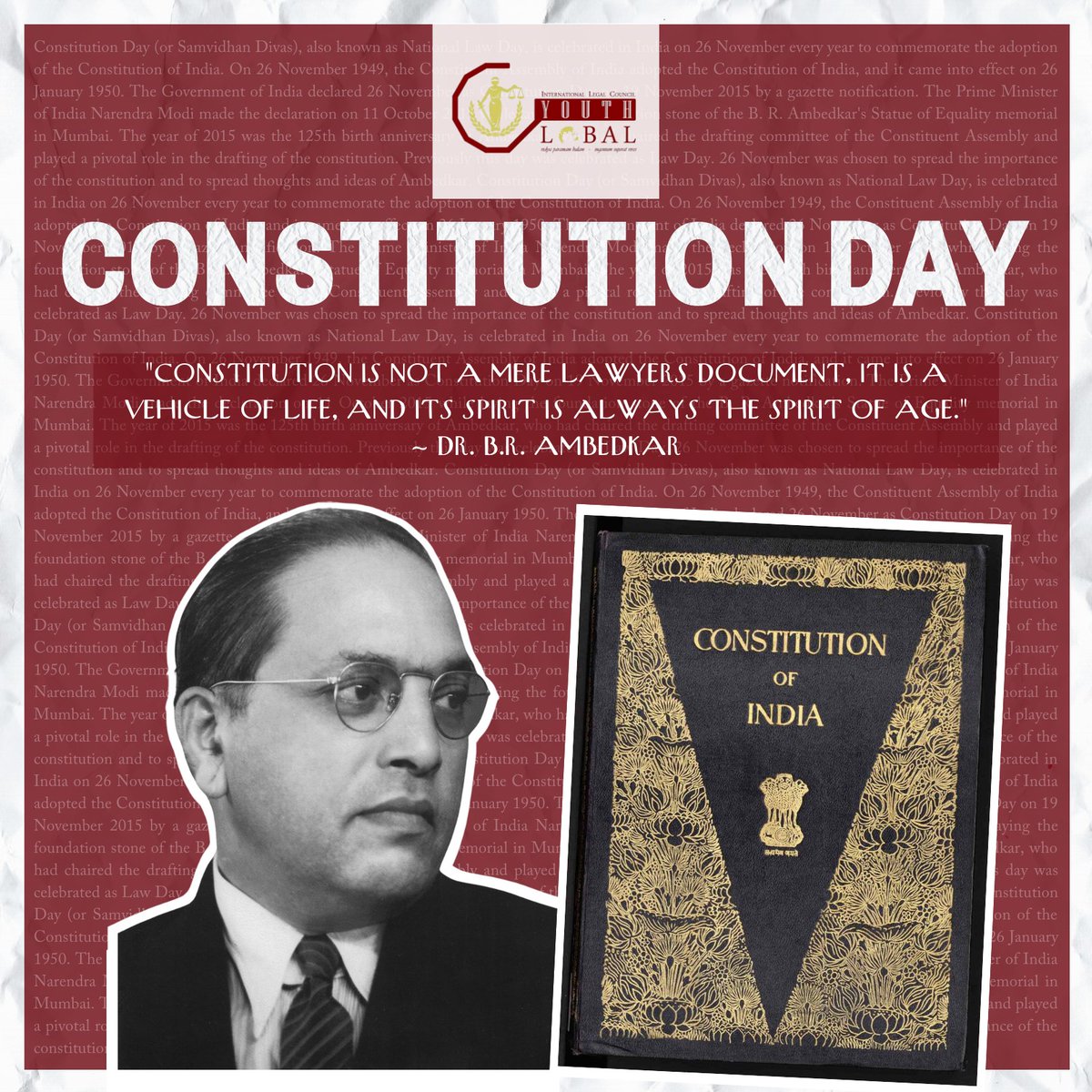 ILC_GY's tweet image. Nov. 26 is celebrated as Constitution Day every year to commemorate the adoption of the Constitution of India. 

ILC wishes everyone a very happy Constitution Day! May the ideals of justice, liberty, equality and fraternity grow ever stronger! 

#GlobalYouth #ConstitutionDay2020