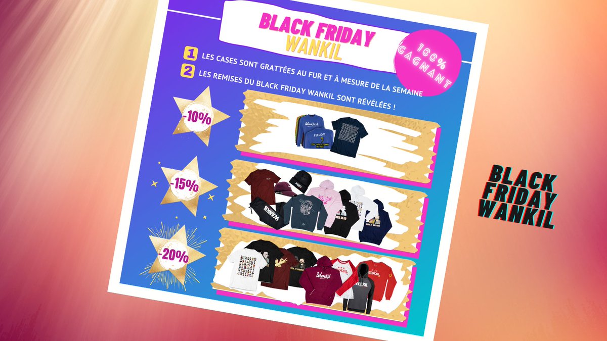 WankulTCG's tweet photo. La dernière case est grattée : il y aura bien -20% sur ces hoodies, sweats et t-shirts iconiques de la boutique !
Le black friday Wankil est du 27 au 29 novembre inclus cette année 😏 enjoy! https://t.co/hDeZHljLRQ