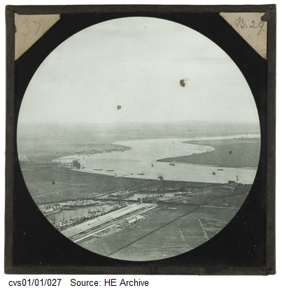 The collection includes the earliest surviving aerial images of England. This 1884 image shows the Royal Albert Dock newly built on the East Ham Levels beside the Thames. To the left can be seen the dock for the supply of coal to  #Beckton Gas Works.  #ExploreYourArchive