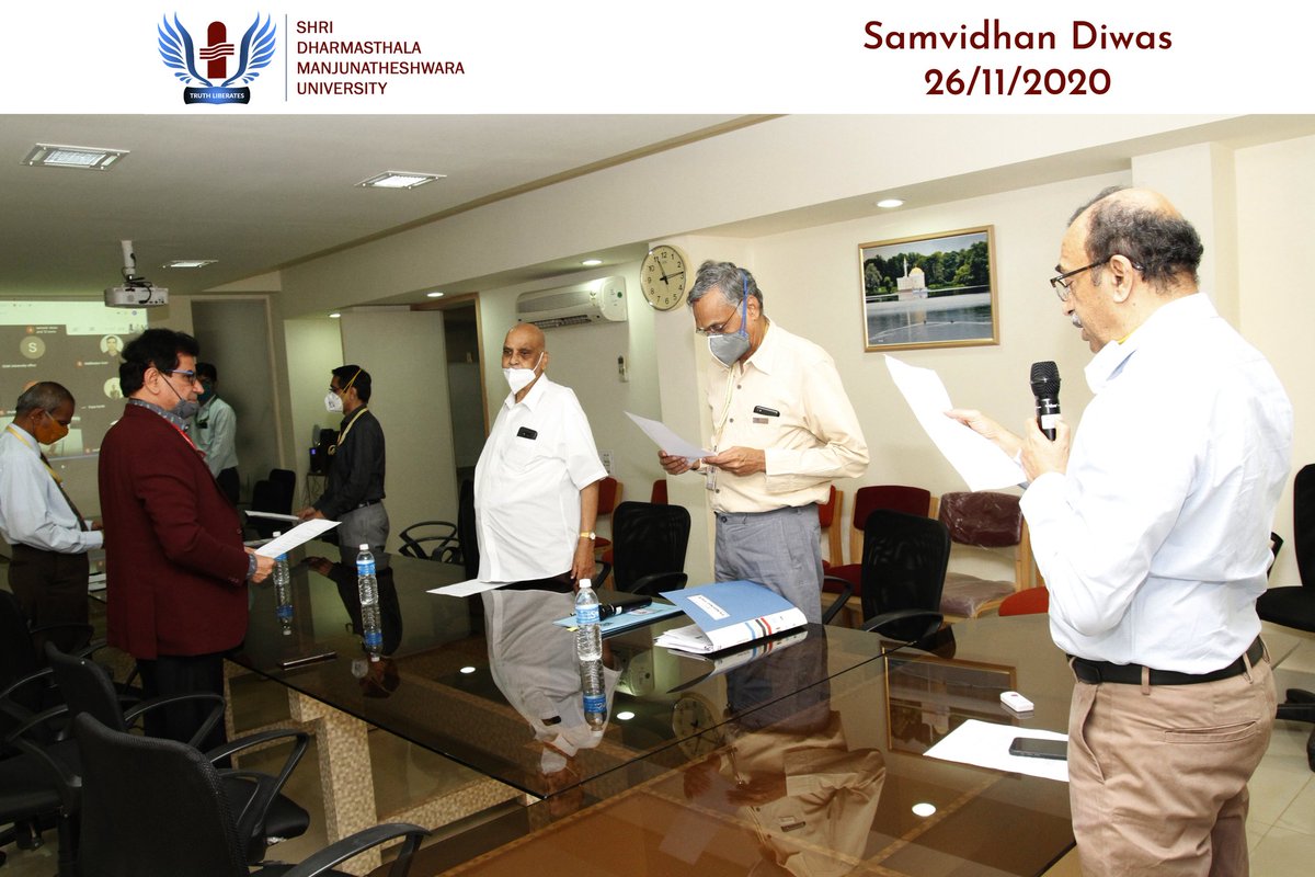 Samvidhan diwas  was observed today at Shri Dharmasthala Manjunatheshwara University.
Hon'ble Vice Chancellor  Dr Niranjan Kumar read out the Preamble of the Constitution in the event which was attended by Staff and Students.
#SamvidhanDivas
<a href="/ugc_india/">UGC INDIA</a>
<a href="/PIB_India/">PIB India</a>
<a href="/MIB_India/">Ministry of Information and Broadcasting</a>
