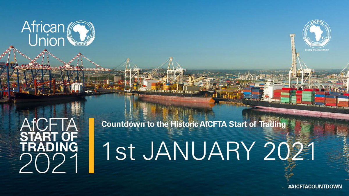 1st January 2021 will be a momentous day for Africa, as trading under the African Continental Free Trade Area (AfCFTA) will begin. Mark your calendars and join us in the coming weeks as we count down to this historic day.
#AfCFTA #AfCFTACountdown 
#AfCFTAStartofTrading #Africa