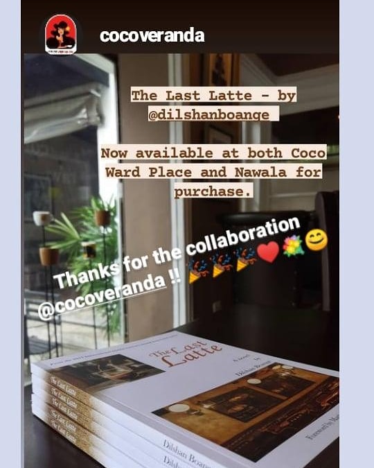 Thank you <a href="/cocoveranda/">Coco Veranda</a> for supporting the efforts of a Sri Lankan author! Delighted to collaborate! 

#coffee #reading #TheLastLatte #Colombo #Fiction