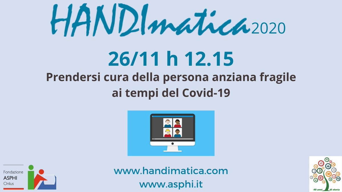 FondazioneAsphi's tweet photo. #OraInOnda il webinar a cura di #ASPHI sugli #anzianifragili a #HANDImatica2020 coordinato da Nicola Gencarelli. Partecipa iscrivendoti gratuitamente a questo link https://t.co/V2K2NuVUbL
O segui la diretta qui https://t.co/DyiaIaqKh1
https://t.co/hk2texKd3M https://t.co/FXhvN8gzDV
