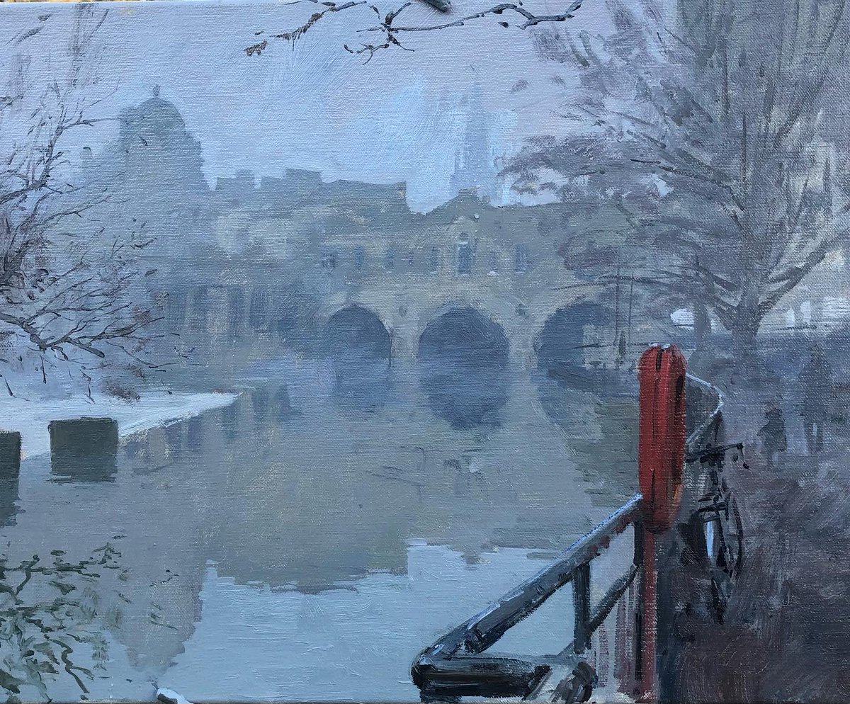 #unbelievably #fog #mist #morning at #pulteneybridge #bath #avon #lovebath #bathlife #oiloncanvas #pleinair #isthisabitcorny?