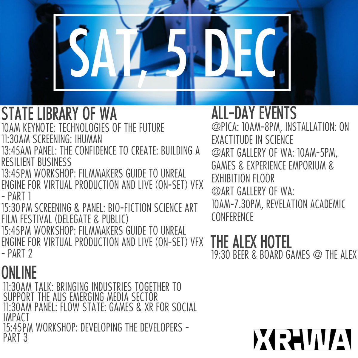 xrwestaus's tweet photo. One week until @XR__WA! Here's all our free daily events! Find out more: https://t.co/acyC9onu3U https://t.co/ZKPMWgphJK