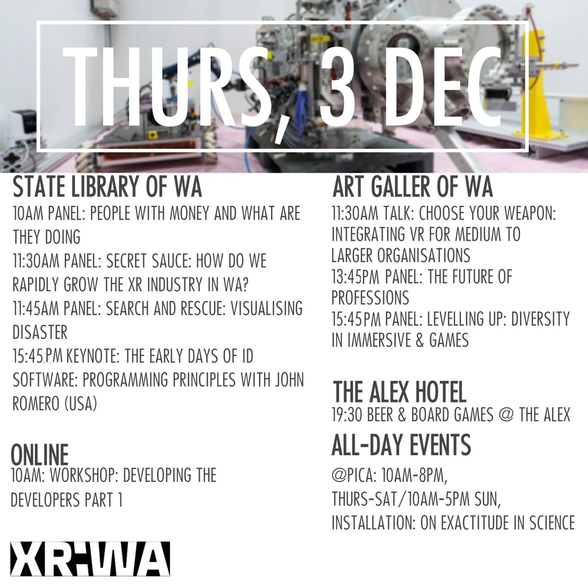 xrwestaus's tweet photo. One week until @XR__WA! Here's all our free daily events! Find out more: https://t.co/acyC9onu3U https://t.co/ZKPMWgphJK