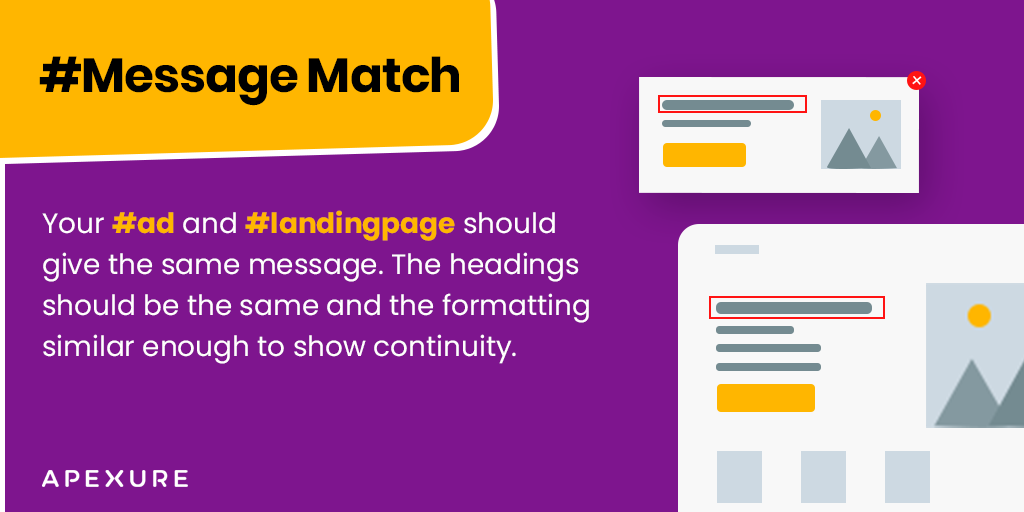 apexure's tweet photo. A strong message match can increase the chances of your visitor to continue with your call to action and don't exit your page.
Know more: https://t.co/tIkihxjEEy
#Apexure #LandingPage #MessageMatch #CRO https://t.co/HvTfOnOouZ