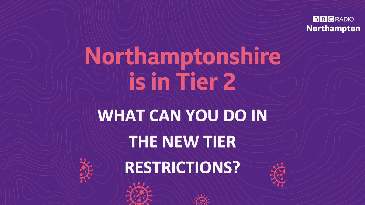Northamptonshire will be in tier 2 when lockdown is lifted on 2nd December.For us, it means no household mixing indoors, rule of 6 applies outdoors and pubs to close at 11pm.This thread explains what you can and can't do in each one.Listen live   https://bbc.in/3m7oZQM 