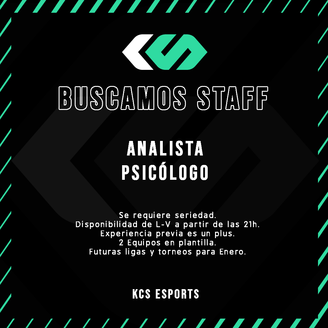 KCSesports's tweet photo. Buscamos analista para nuestras partidas y psicólogo que nos pase la consulta. 

Mas info por MD! Todo RT se agradece enormemente.

#fullperformance #staff #kcsesports https://t.co/LOohhf4mZF