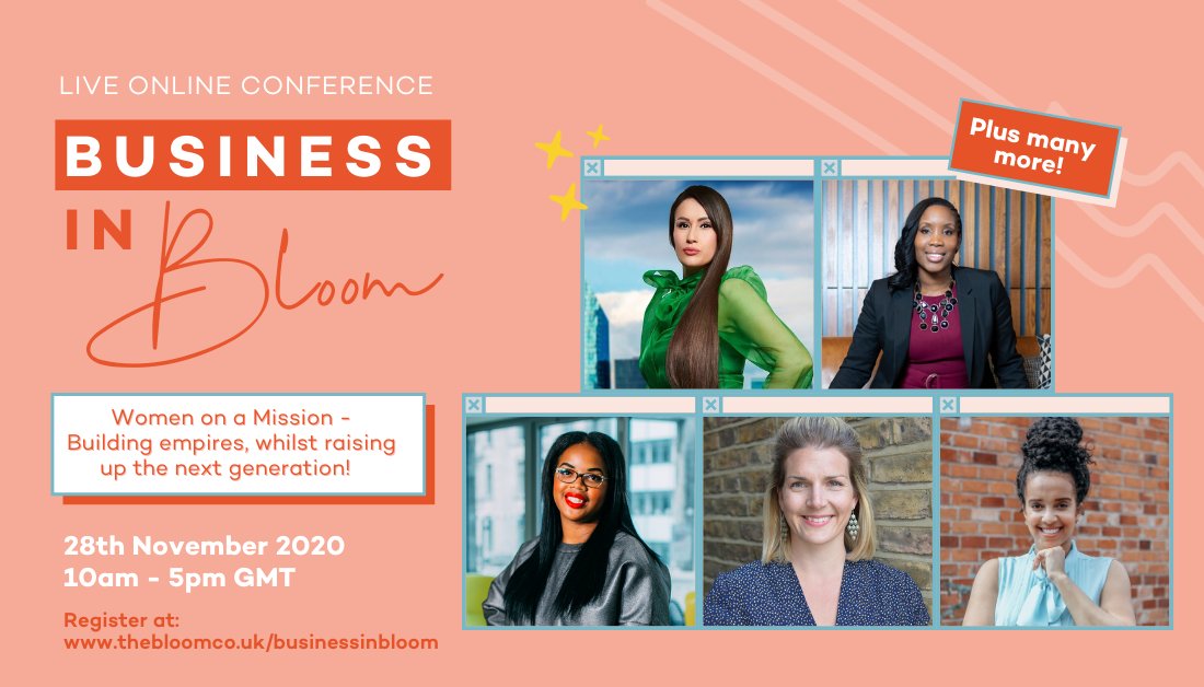 ScarlettAH_'s tweet image. Delighted to be a Keynote Speaker for the #BusinessInBloom2020 Live Online Conference this Saturday 28th at 10am. Join us for a day of keynote speeches &amp;amp; real life stories from top female founders &amp;amp; entrepreneurs from the UK &amp;amp; beyond. Register for free  thebloomco.uk/businessinbloom