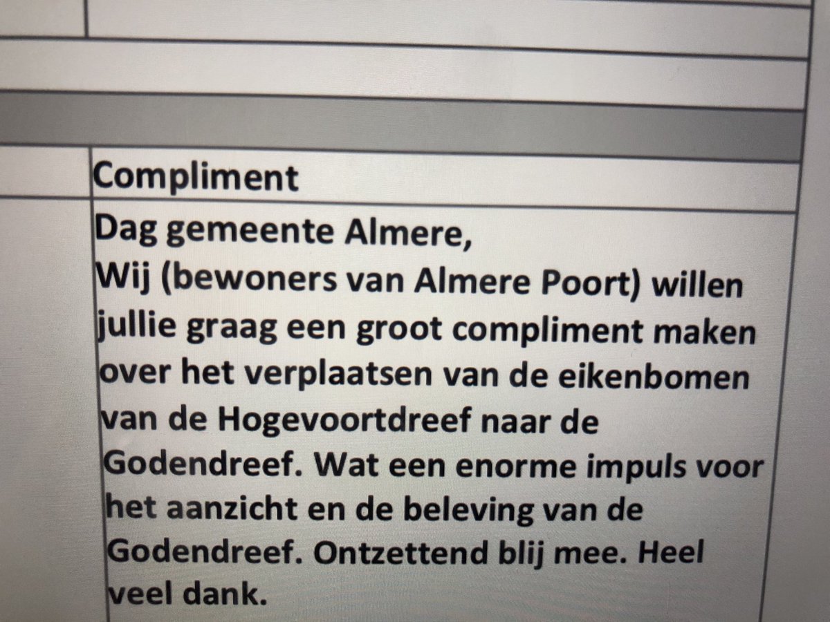HildeVgarderen's tweet photo. Dank bewoners van ⁦@almerepoortnu⁩ ⁦@almere⁩ voor dit mooie compliment! 😊 #leukwerkhebiktoch ⁦@JeroenLubbers1⁩ ⁦@wbaijense⁩ ⁦@stadsruimte⁩ https://t.co/gPwLDIKtER