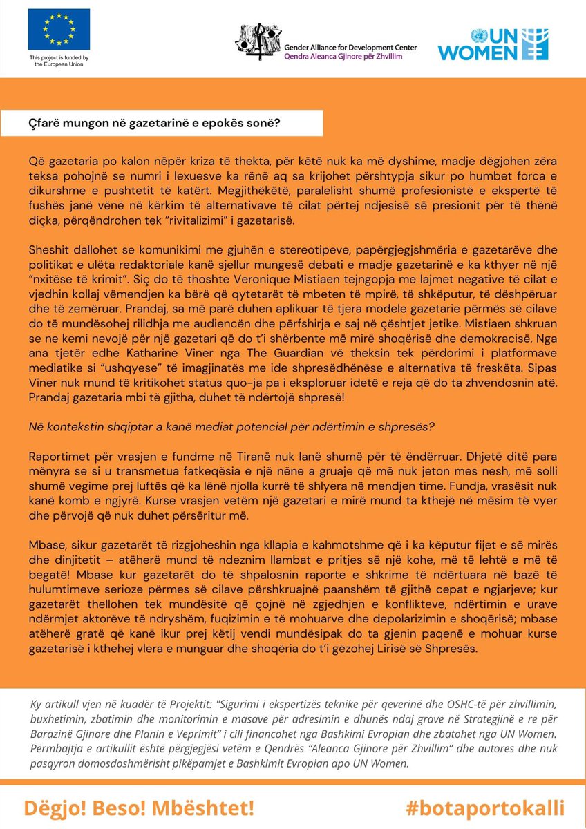 FjollaSpanca's tweet photo. Dëgjo! Beso! Mbështet! 🧡

#botaportokalli #16DaysofActivism #orangetheworld #constructivecriticism 
#constructivejournalism https://t.co/iJqGUwXpjl