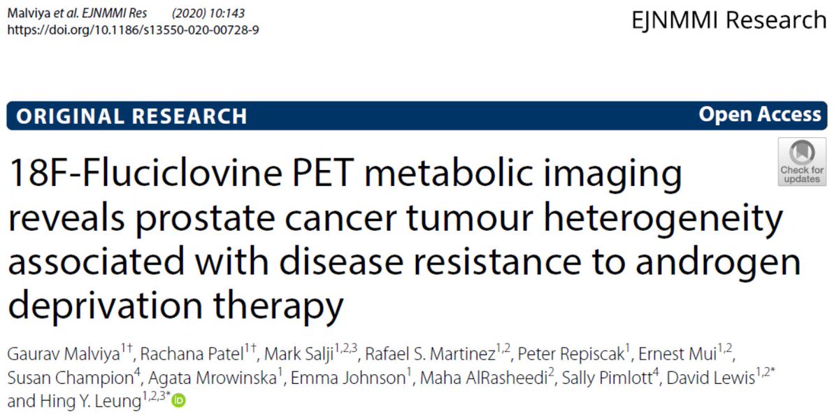 Happy to share our paper..
Out today in #EJNMMI_Res!

Showing..18F-Fluciclovine PET/MR highlighted tumour heterogeneity & therapy resistance.

It's open access @
ejnmmires.springeropen.com/articles/10.11…
Congratulation! @HingLeung4 @DavidYLewis @PatelRach

@CR_UK @CRUK_BI @SpringerOpen @UofGlasgow