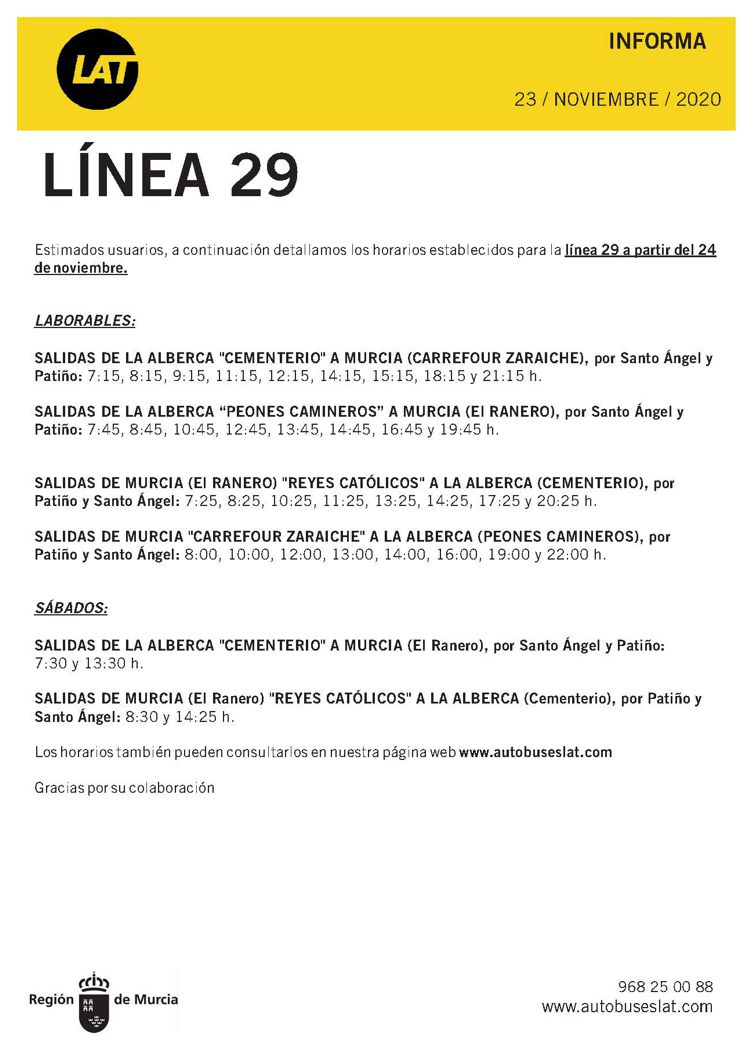 📢📢#Aviso #AutobusesLAT #L29
Desde esta semana hemos ampliado los horarios de mañanas en la línea 29 para los días laborables. Puedes consultar los horarios👇